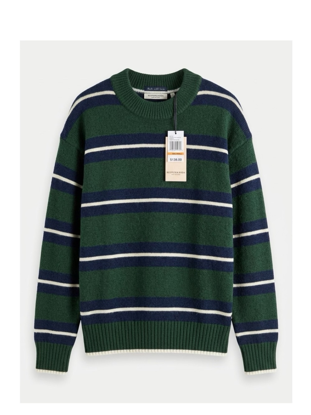 Scotch & Soda Green Striped Crewneck Sweater size small NWTs